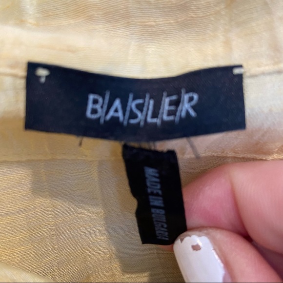 BASLER Button Down Shirt Linen Blend Yellow Large - Picture 2 of 7
